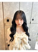 プルエクステブルーブラックスーパーロング前髪カット