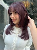 顔まわりレイヤーカットピンクバイオレットラベンダーカラー
