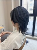 ウルフ ショート デザインカラー ネイビー 夏 ブリーチ 三宮