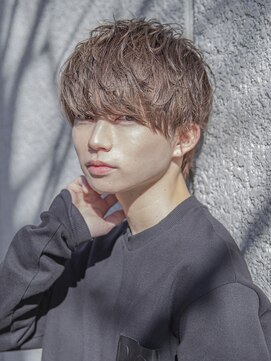 シティ(CITY) フェザーパーマブルーブラックショートセンターパートガイルヘア