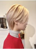 韓国風センター分けメンズライクハンサムショート/ブリーチ
