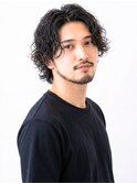 波巻きパーマ/センターパート/ニュアンスパーマ/メンズボブ