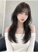 ワンホンレイヤ ー×ダークブルー[デジタルパーマ/ボブ/韓国]
