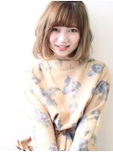 エアリーボブ色気カールワイドバングアッシュベージュ