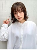 大人かわいい 外ハネ 切りっぱなしボブ透明感カラー前髪