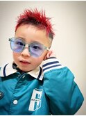 キッズバリアートレッドハイライトメッシュベリーショート