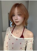 渋谷ブリーチカラーボブレイヤーデザインカラーオレンジベージュ