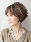 大人可愛い40代50代くびれショートボブ丸みショート
