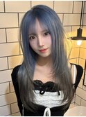 19388_ハイトーンブルーシルバーアンブレラカラーハッシュカット