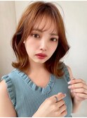 大人かわいいフェザーバング韓国ヘアテラコッタオレンジ吉祥寺