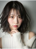 □アッシュブラックゆるふわボブパーマ215-5★戸田公園20代30代