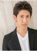 ダークアッシュ社会人アップバング短髪ショートY上尾