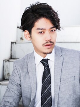 アフロート ディル(AFLOAT D'L) 七三オールバック ツイストパーマ ビジネス かき上げヘア