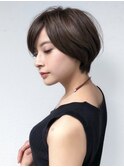 くせ毛多毛ショートボブ30代40代くびれ前髪なしグレージュ
