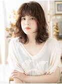 フレンチカジュアル前髪パーマ小顔ふわミディa戸頭20代30代40代