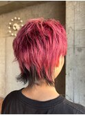 20代30代40代ハイトーンショートウルフ☆チェリーピンク