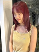 夏◎チェリーレッド ブリーチなしダブルカラー 艶カシスレッド