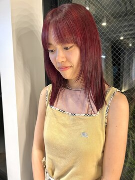 ヌープヘアーアイス(NUUP.hair ici) 夏◎チェリーレッド ブリーチなしダブルカラー 艶カシスレッド