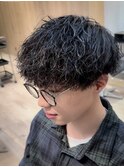 波巻きツイストスパイラルパーマ×メンズツーブロックマッシュ