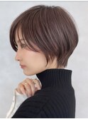 青山白髪ぼかしハイライトウルフショートボブグレージュ40代50代