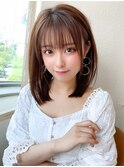 大人かわいい 小顔ボブ ひし形シルエット グレージュ