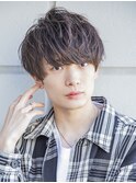 小久保☆マニッシュ短髪パーマサファイアブルーカーキベージュ