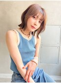 mowen×外ハネミディアム×ラフウェーブ×モカベージュ