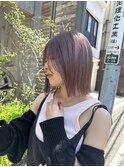 ピンクラベンダー 切りっぱなしボブ ブリーチあり