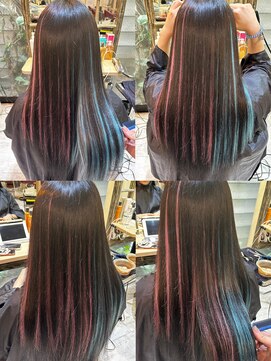 6Dエクステ 板橋店 水色とピンクのツートーンハイライトカラー