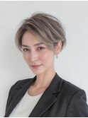 【ハンサムショート】アッシュベージュグラデ×サイドパート