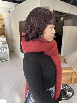 ヘアー アイス ルーチェ(HAIR ICI LUCE) ブリーチなしボルドーカラーカシスレッドボブパーマ/中西