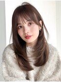 ロング前髪カット韓国ヘア顔周りレイヤー_F31246