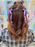推し活 イベント 量産型 編み込みハーフツイン×リボン