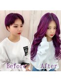 パープル#シールエクステ#グラデーションカラー#小顔ヘア#小倉