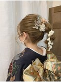 成人式　ドライフラワー　ポニーテールアレンジ