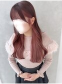 インナーカラーピンクベージュ/ロングヘア/レイヤーカット/韓国