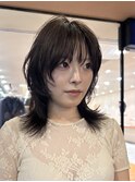地毛風カラーハッシュカットミディアムウルフカット
