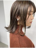 切りっぱなしボブ ハイライトカラー チョコレートブラウン