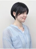 *耳かけショートボブ丸みショート前下がりショートボブ前髪あり