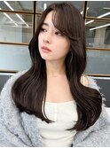 暗髪ヨシンモリ流しバング☆大人可愛い韓国風くびれヘア