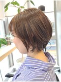 丸みショート/前下がりショート/グレージュ/脱白髪染め