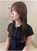 ブラウンベージュ 顔周りカット 前髪カット 20代 韓国くびれヘア