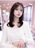 前髪顔周りワンホンレイヤーカット/ダークアッシュブラウン