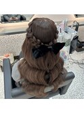 編み込みハーフアップ