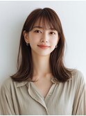 ナチュラルミディ/外ハネ/シースルーバング/ココアブラウン