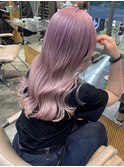 原宿ピンクベージュケアブリーチハッシュカットレイヤーボブ