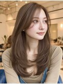 ミディアムレイヤーカットミルクティーベージュ髪質改善10代20代