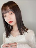 髪質改善ストレート ミディアムヘア 20代 前髪カット 艶髪