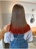 beige × orange の裾デザイン