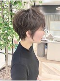 大人可愛いショート/小顔/ハイライト/白髪ぼかし/30代/40代